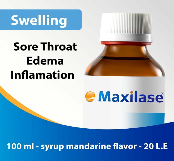 Maxilase, Anti-inflammtory & anti edematous, Syrup Alpha amylase 200 U.CEIP/ml , taste mandarine 100 ml , Sore Throat, edema, inflammation - صيدلية سيف اون لاين